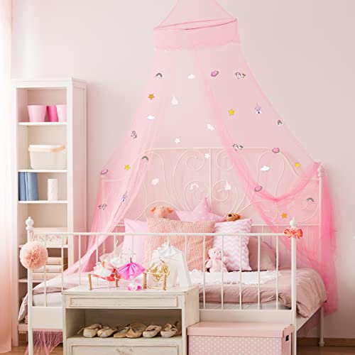 Stars Bed Canopy Glow In The Dark Bed Canopy For Girls Unicorn Room Decor For Girls Bedroom Pink Bed Canopy Crib Mosquito Net Fluorescent Mosquito Net Hanging For Girls, Kids And Babies #TOP5