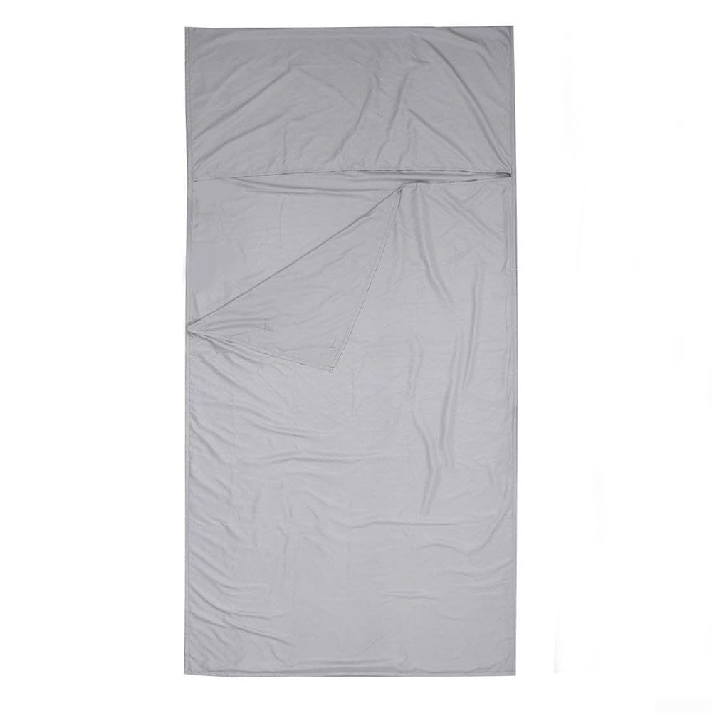 Saco de dormir con sábanas, poliéster cepillado de doble cara con bolsillo para almohada y bolsa de transporte, portátil para camping, viajes, oficina, color gris