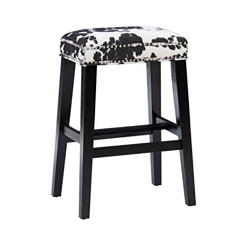 Linon Harlow Black Cow Print Backless 30 Inch Seat Height Barstool
