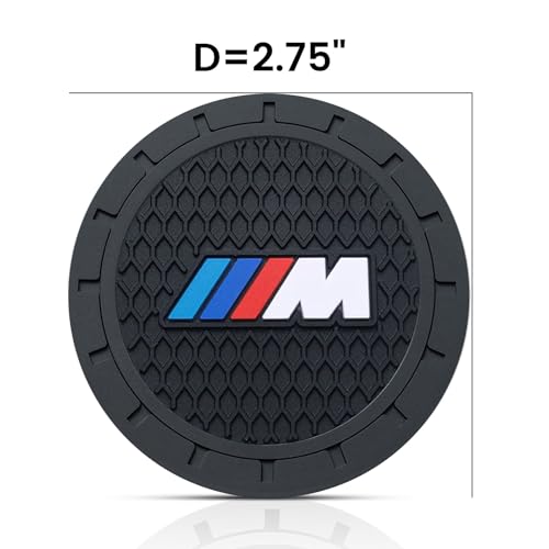 Image of YUIQIEUY Car Cup Holder Coaster for BMW M, Black, 2.75in, 2Pack