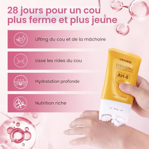 VRAIKO AH-8 Neck Firming Cream, 2 en 1 Gua Sha Neck Cream Roller with AH8 & Ceramide NP, Nourish Hydrate Double Chin for Face Lift, Jawline & Sagging Skin (1) – vue 4