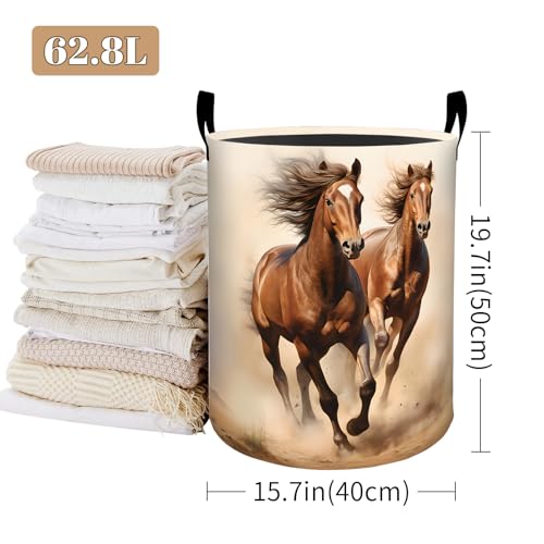 Image of Rustic Horse Laundry Basket, Desert Sunset Foldable Oxford Cloth, Waterproof Dirty Clothes Hamper with Handles, Clothing Storage Bucket Toy Organizer for Bathroom Bedroom Dorm, 19.7 inchx15.7 inch