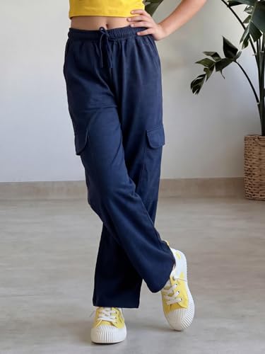 Image of Li'l Tomatoes Girls Cotton Track Pants | Soft & Comfortable Casual Summer Lower for Girls | Elastic Waist with Drawstring Everyday Wear | Side Stripe Straight Fit Trackpant | 9-16 Years |