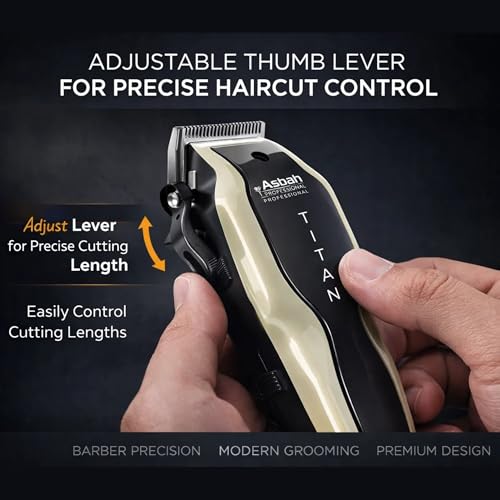 Image of ASBAH Professional Titan Hair Clipper for Men & Women - Precision Stainless Steel Blades, 8 Guide Combs (3mm-25mm), Adjustable Thumb Lever, Corded Grooming Tool with One-Year Warranty - Made in India
