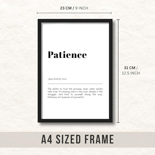 Image of ArtAction Patience Wall Frame Poster | Motivational Typography Office Word Art for Study Room & Workspaces | A4 Size | Framed Poster Decor | Thoughtful Gift for Professionals & Learners