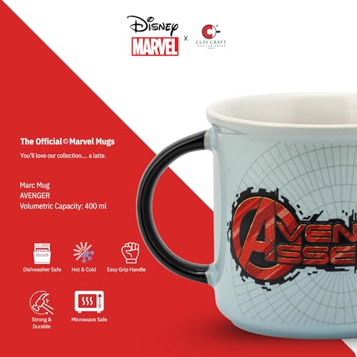 Image of Clay Craft - Official Compatible with Marvel Captain America Printed Mug | Premium Ceramic Coffee /Milk Mug, 400 ml | Superhero Gift for Kids & Adults | Microwave & Dishwasher Safe