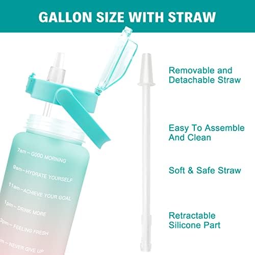 WOODFIB 2.2 Litre Water Bottle with Straw, Motivational Water Bottle with Time Marker & Leakproof Flip Top Lid, Tritan Sports Drinking Bottle BPA Free for School, Gym, Camping, Running (Green Pink)