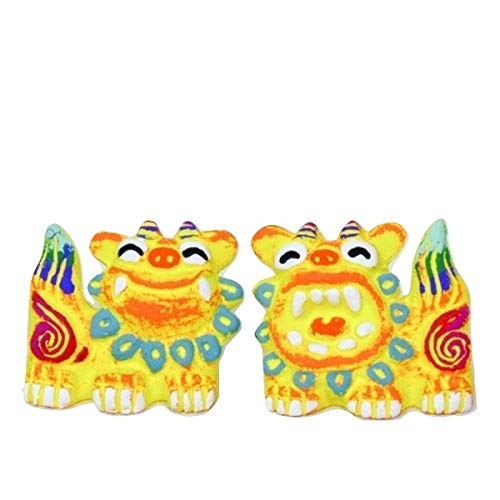 沖縄 お土産 シーサー 置物 石垣島 米子焼 ミニ 玄関 室内 めんそーれ (黄, S)