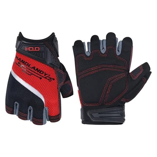 HANDLANDY Fingerless Work Gloves for Men,Half Finger Working Glove Grip Shock-Absorbing Breathable Uwrist TPR Anti-collision Gloves for Mens & Women(L)