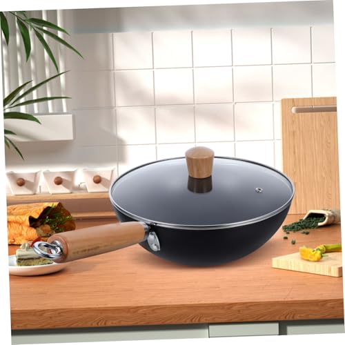 Wok pequeño de hierro con tapa y mango de madera miniatura 6