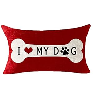 ITFRO-Nice-Gift-Animals-Dogs-I-Love-My-Dog-Bone-Love-Heart-Dog-Paw-Cotton-Linen-Lumbar-Christmas-Throw-Pillow-Cover-Waist-Cushion-Case-Farmhouse-Sofa-Home-Decor-12-X-20-Inches I Love My Dog Bone Throw Pillow Cover