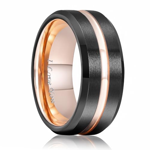 Image of King Will Tungsten Carbide Wedding Band for Men Women-6 /8 /10mm Width Multicolor Available with Grooved Center Wedding Ring Suitable for Work, Gym Comfort Fit Size 4-16