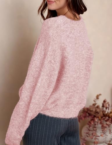 Image of Ynhonra Womens Cardigan Sweater Front Button Loose Y2k Long Sleeve Crewneck | Lightweight Knit Ribbed Hem