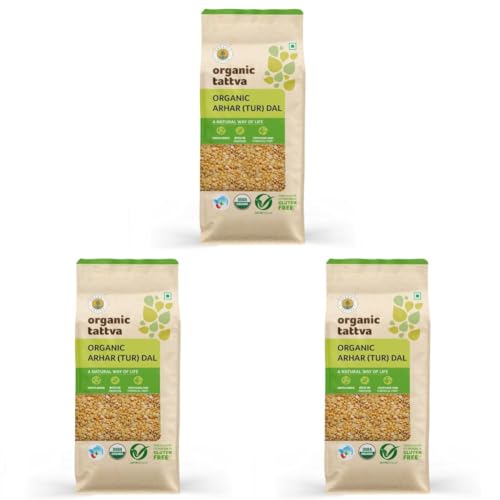 Image of Organic Tattva Toor Dal 500gm | Unpolished, Natural Tur Dal | Retains Natural Taste and Aroma | Prepares Protein Rich Arhar Dal Tadka, Sambar, Dal Fry (Pack of 3)