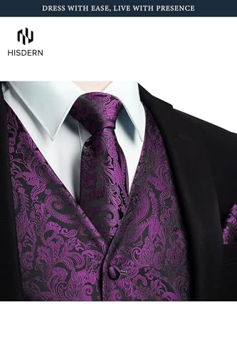 Image of HISDERN Mens Vest Tie Set 3PC Formal Waistcoat Paisley Floral Jacquard Necktie Pocket Square Suit Vests Wedding Party