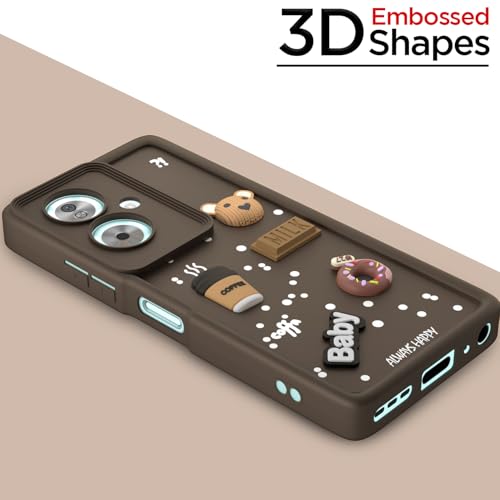 Image of Pikkme Back Cover for Oppo A79 5G | Cute Fun Cartoon 3D Bear Silicone Full Body Protection Bumper Case (Brown)