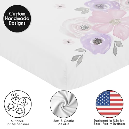 Image of Sweet Jojo Designs Fitted Baby Crib Sheets (Purple /Grey Boho Floral) for Girls, Infant Nursery, Toddler Room - Standard Size (Photo Op, Lavender, Watercolor, Flower, Rose, Farmhouse, Shabby Chic)