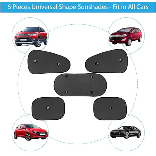 Image of Kingsway Car Window Curtain Sticky Sun Shades for Ford Figo Aspire (2014-2021), Universal Fit Sunshades for Side Window with Rear Windshield, 5 Pieces - Black