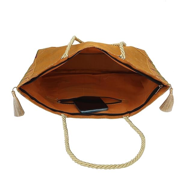 Image of Hand Purse | Traditional Hand Purse | Silk Wallet Hand Bag | Shagun HandPurse | Gifts HandBag | Golden Handle Tote Handbag | Brocade Shoulder Bag | 16 INCH