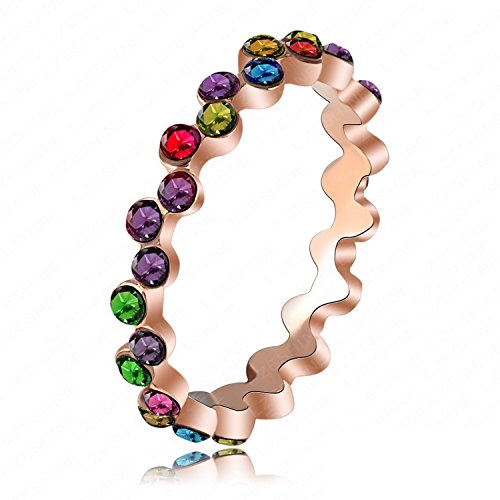 Dudee Jewelry Brand Rainbow Ring Rose Gold Plated SWA Elements Austria Crystal Wedding Ring Ri-HQ1091-A