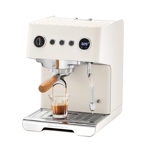 Gemilai G3028A Espresso Machine, 15 Bar Professional Coffee Maker with Adjustable Pressure & Automatic Milk Frother, Dual PID & 550ml Boiler, 57oz Tank, Stainless Steel for Cappuccino, Latte White