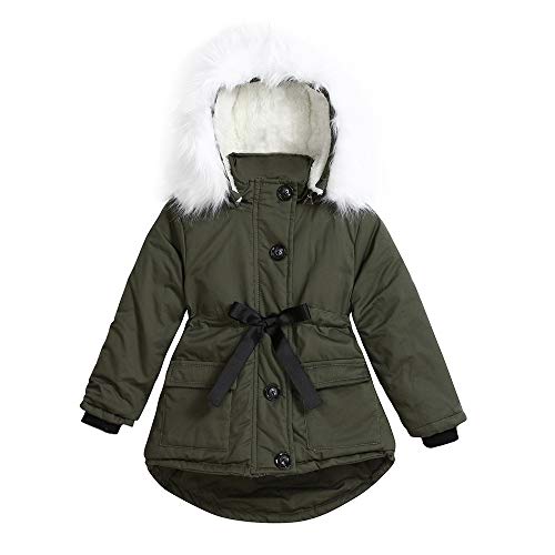 Kids Girls Hooded Parka Jacket Thicken Zipper Long Sleeve Outwear Winter Warm Windproof Coat with Pocket