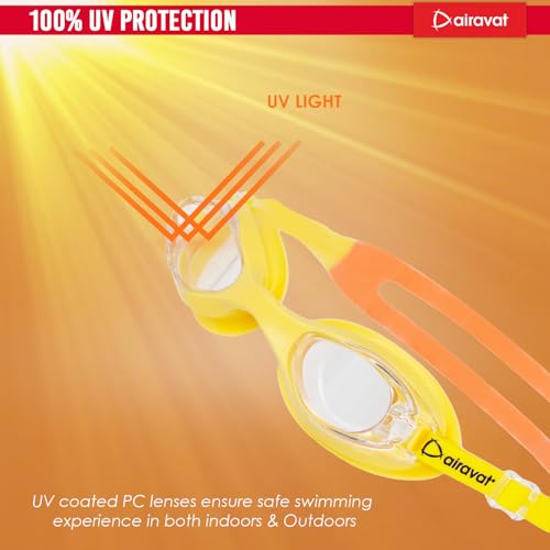 Image of AIRAVAT Hydro 1027 Swimming Goggles, Adjustable Pool Goggles For Adult, Youth, Boys & Girls, Optic Quality Poly carbonate Lenses, 100% UV Protection Anti-fog Coated, Ultra Durable (Yellow)