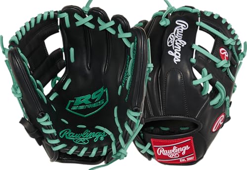 Rawlings | R9 Contour Series Baseball Glove | 11' | Right Hand Throw | Black/Mint