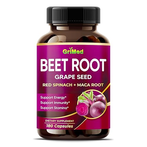GriMed Beet Root with Grape Seed Extract, Maca Root, Red Spinach & Ashwagandha – 180 Vegetable Capsules