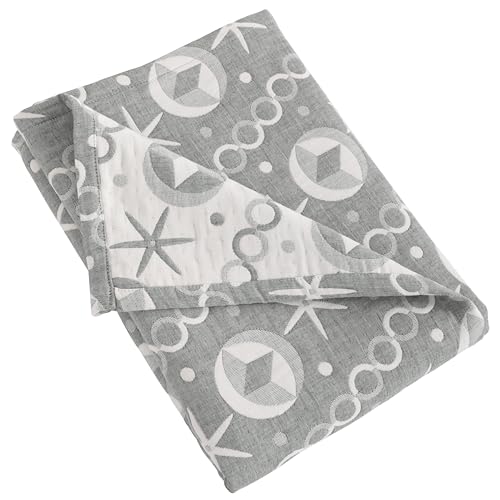 Image of NTBAY 3 Layer Toddler Blanket, Muslin Cotton Jacquard Bed Blankets, Lightweight Thermal Baby Blanket, Super Soft and Warm Crib Blanket for All Seasons, Decoration Gift, 30"x40", Grey Starfish