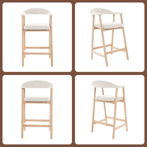 Image of 26 inch Bar Stools Set of 2, Upholstered Counter Stools, Modern Linen Counter Height Bar Chairs with Backs and Arms, Wood Legs and Footrest, for Kitchen Counter, Island, Dining Room, Beige