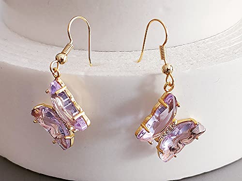 CZ Butterfly Glass Drop Dangle Earrings for Women Teen Girls 925 Sterling Silver Post Pin Cubic Zirconia Gold-Toned Cute Charms Dangling Stud Earring Dainty Christmas Halloween Theme Party Jewelry4