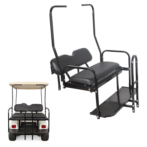 ECOTRIC Golf Cart Folding Rear Seat Kit W/Grab Bar Compatible with Club Car DS (1982-2000.5) Models Back Flip Seat Black