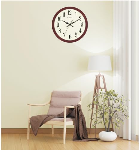 Image of Wood Craft Clocks: Modern Wooden Wall Clock for Living Room, 32cm x 32cm, Slim Dark Brown Frame, Ivory Dial with Bold Numbers, Stylish Clock Hands, Silent Sweep Quartz Mechanism, Model: WS-1008