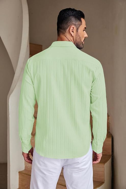 Image of Leriya Fashion Shirt for Man New |Textured Shirts for Men | Long Sleeve Button Down Shirt |Beach Holiday Trendy Evening & Vacation Outfit