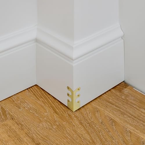 Image of Blulu 12 Pcs Brass Baseboard Corner Protectors Skirting Board Corner Protectors Vintage Metal Skirting Board Protection for Furniture Bookshelves Table Home Decorative(Gold)