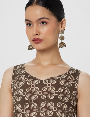 Image of Ichaa Women's All-Over Printed Sleeveless Kurta | Straight Fit Ethnic Kurta | Round Neck Casual Ethnic Wear Kurta