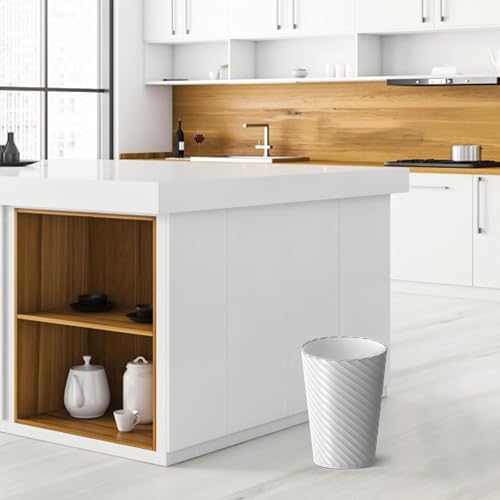 Image of Bathroom Trash Can, 8 Pack 1.8 Gallons Small Trash Can with Trash Bags, Bathroom Garbage Can, Plastic Trash Bin, Round Waste Basket for Bedroom, Office, Kitchen, Room, Compact Space (White Black Grey)