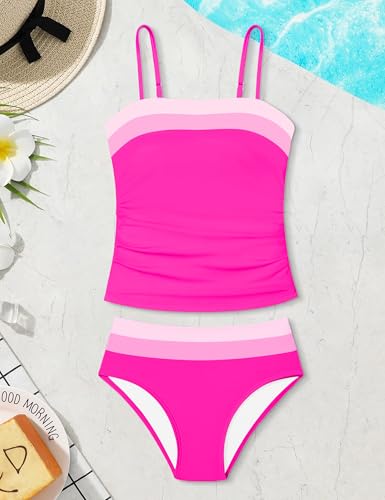 Image of NAPU Girls Swimsuit Color Block Tankini Swimsuit Quick Dry 2 Piece Bathing Suit for Girls 9-16 Years Teens Swimwear Summer