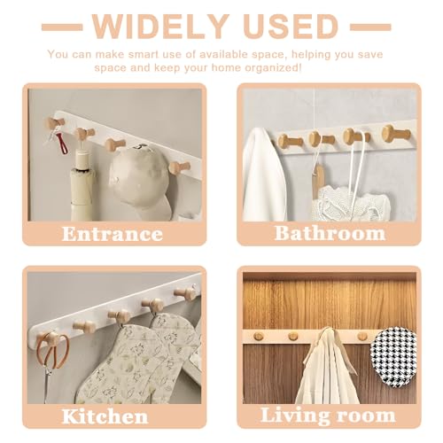 QMAHA Garderobenhaken mit 5 Holz Haken, Kleiderhaken Wand Garderobenleiste Jackenhalter Wand Hakenleiste Garderobe für Schlafzimmer Küche Garderobe