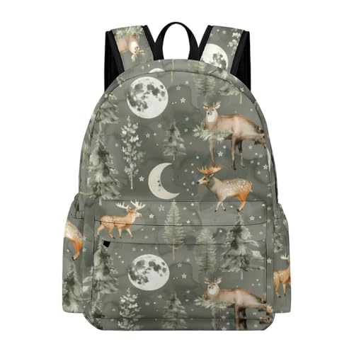 Watercolor Deer Moon Funny Backpack Daily Casual Daypack Travel Mini Bag with Adjustable Strap Style-5