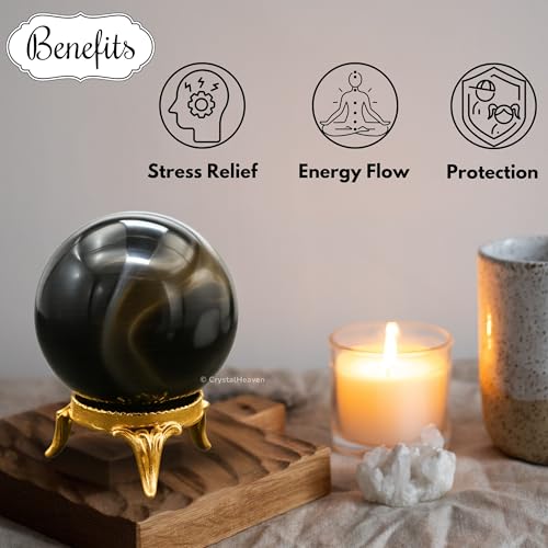Image of Certified Black Onyx Crystal Ball for Meditation - Premium Crystal Vastu Items for Home and Feng Shui Items for Good Luck - Ideal for Pooja Supplies and Spiritual Practices (2 inch Inch)