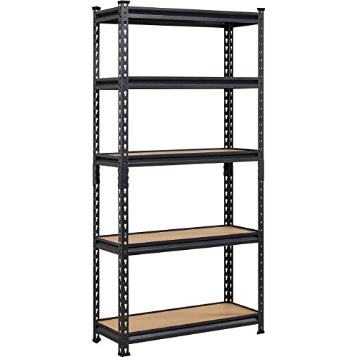 Yaheetech Étagère à 5 Niveaux Étagère Metallique Garage 153 × 75 × 30cm Capacité de Charge 175kg avec Planches MDF et Cadre Organisateur sans Vis pour Entrepôt Grenier Buanderie Magasin Noir