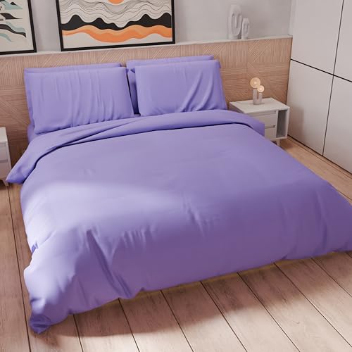 PETTI Artigiani Italiani - Set Housse de Couette 160x200 cm (1 Taie d'oreiller 50x80 cm Incluse), Parure de Lit Microfibre 1 Personne Douce Lilas
