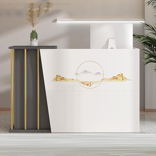 Mostrador de Recepción con Cajones Cerradura y Gran Almacenaje, Mueble para Tiendas, Supermercados, Salones de Belleza, Oficinas, Peluquerías, Hoteles y Tiendas de Conve(Size:120CM,Color:impreso)