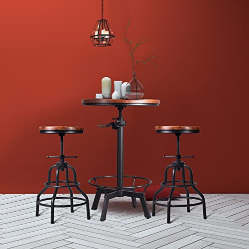 Lokkhan Vintage Industrial Bar Stool-Rustic Swivel Bar Stool-Round Wood Metal Stool-Kitchen Counter Height Adjustable Pipe Stool-Cast Steel Stool 20-27 Inch (Set Of 2) #TOP6