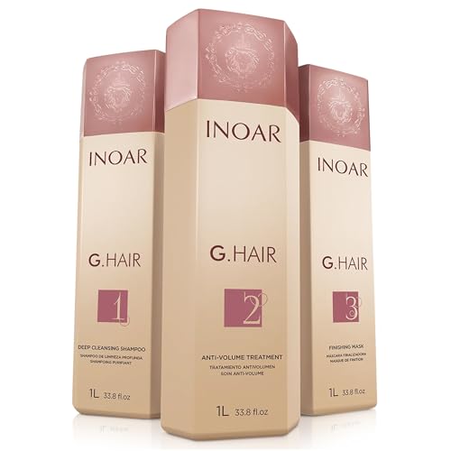 Inoar G.Hair Keratin Smoothing System Set, Deep Cleansing Shampoo, Smoothing Treatment & Finishing Mask with Keratin, Shea Butter & Coconut Oil, 33.8 fl oz Each​