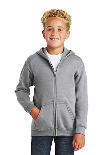 INK STITCH Youth Boys and Girls Heavy Blend Cotton Hoodie Zip Up - Grey XL