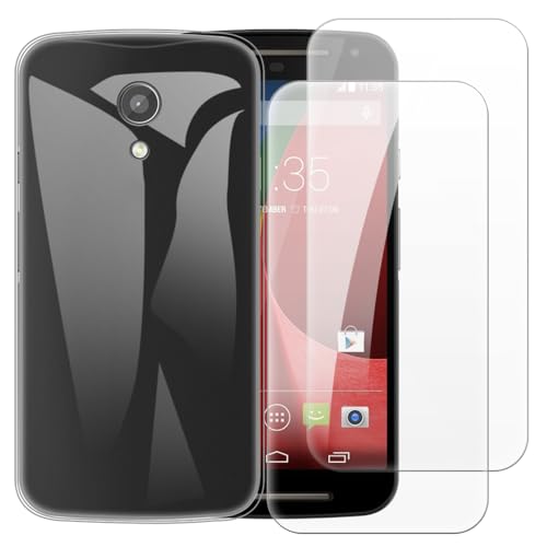 Shantime Case with 2 Pack Screen Protector Combo Compatible with Motorola Moto G 2nd Gen, Shockproof Cover and Tempered Glass Set for Full Body Safety(Clear)