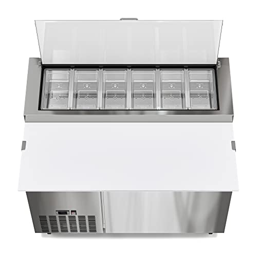Image of KoolMore 50 Inch Commercial Pizza Prep Table with Built-in Refrigerator, Cutting Board, Food Protection Lid, Cold Storage, Rolling Casters in Stainless Steel,ETL Listed (KM-RPPS-1DSS)